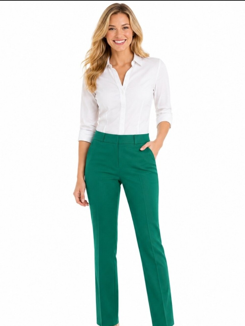 7th Ave Ny&co Cotton Blend Tailored Green Straight-Leg Pants(sz:10)